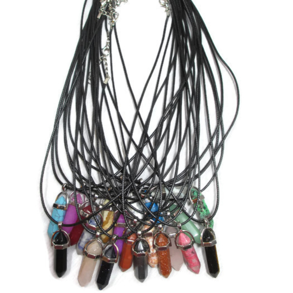 Natural Stone Healing Crystal Necklace Waxed Cord